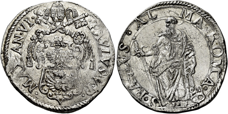 Paolo V (Camillo Borghese), 16 maggio 1605 – 28 gennaio 1621. 

Testone anno V...