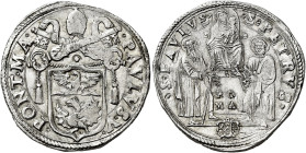 Paolo V (Camillo Borghese), 16 maggio 1605 – 28 gennaio 1621. 

Testone, AR 9,53 g. PAVLVS V – PONT MA Stemma sormontato da triregno e chiavi decuss...