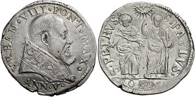 Urbano VIII (Maffeo Barberini), 6 agosto 1623 – 29 luglio 1644. 

Testone anno V, AR 9,53 g. VRBAN VIII PONT MAX Busto a d., con piviale ornato dai ...