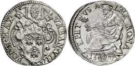 Urbano VIII (Maffeo Barberini), 6 agosto 1623 – 29 luglio 1644. 

Testone 1632, AR 9,58 g. VRBAN VIII – PONT MAX Stemma sormontato da triregno e chi...