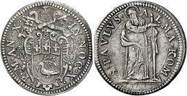 Innocenzo X (Giovanni Battista Pamphilj), 15 settembre 1644 – 7 gennaio 1655. 

Giulio anno X, AR 2,99 g. INNOC X – P M AN X Stemma sormontato da ch...