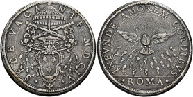 Sede Vacante (Camerlengo card. Antonio Barberini), 7 gennaio – 7 aprile 1655. 

Piastra 1655, AR 31,40 g. SEDE VACA – NTE MDCLV Stemma sormontato da...