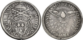 Sede Vacante (Camerlengo card. Antonio Barberini), 7 gennaio – 7 aprile 1655. 

Testone 1655, AR 9,08 g. S – EDE VACA – NTE MDCL – V Stemma sormonta...