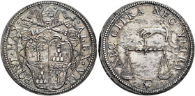 Alessandro VII (Fabio Chigi), 7 aprile 1655 – 22 maggio 1667. 

Testone, AR 9,63 g. ALEX VII – PONT MAX Stemma sormontato da triregno e chiavi decus...