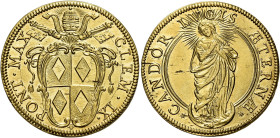 Clemente IX (Giulio Rospigliosi), 20 giugno 1667 – 9 dicembre 1669. 

Quadrupla, AV 13,36 g. CLEM IX – PONT MAX Stemma sormontato da triregno e chia...