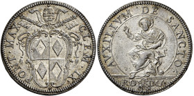 Clemente IX (Giulio Rospigliosi), 20 giugno 1667 – 9 dicembre 1669. 

Testone, AR 9,52 g. CLEM IX – PONT MAX Stemma sormontato da triregno e chiavi ...
