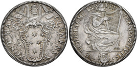 Clemente X (Emilio Altieri), 29 aprile 1670 – 22 luglio 1676. 

Testone, AR 9,55 g. CLEMENS X – PONT MAX Stemma sormontato da triregno e chiavi decu...