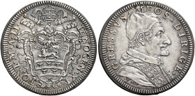 Innocenzo XI (Benedetto Odescalchi), 21 novembre 1676 – 12 agosto 1689. 

Giulio anno II/1677, AR 3,16 g. INNOCEN XI PONT M A II Stemma sormontato d...