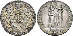 Alessandro VIII (Pietro Ottoboni), 6 ottobre 1689 – 1 febbraio 1691. 

Giulio anno I/1689, AR 3,00 g. ALEXANDER – VIII P M A I Stemma, tra due rami ...