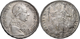 Pio VI (Giannangelo Braschi), 15 febbraio 1775 – 29 agosto 1799. 

Mezzo scudo romano anno III/1777, AR 13,15 g. PIVS SEXTVS – PONT M A III Busto a ...