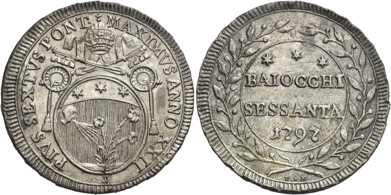 Pio VI (Giannangelo Braschi), 15 febbraio 1775 – 29 agosto 1799. 

Da 60 baioc...