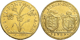 Pio VI (Giannangelo Braschi), 15 febbraio 1775 – 29 agosto 1799. Bologna 

Da 4 doppie romane anno XIII/1787, AV 21,80 g. PIVS VI PONT – MAX A XIII ...