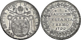 Pio VI (Giannangelo Braschi), 15 febbraio 1775 – 29 agosto 1799. Fermo 

Da 60 baiocchi anno XXV/1799, Mist. 17,39 g. PIVS SEXTVS PONT – MAXIMVS AN ...
