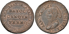 Pio VI (Giannangelo Braschi), 15 febbraio 1775 – 29 agosto 1799. Fermo 

Madonnina da 5 baiocchi anno XXIII/1797, Cu 17,36 g. PIVS PAPA SEXTVS ANNO ...