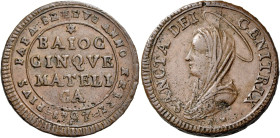 Pio VI (Giannangelo Braschi), 15 febbraio 1775 – 29 agosto 1799. Matelica 

Madonnina da 5 baiocchi anno XXIII/1797, Cu 17,25 g. PIVS PAPA SEXTVS AN...