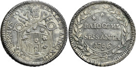 Pio VI (Giannangelo Braschi), 15 febbraio 1775 – 29 agosto 1799. Perugia 

Da 60 baiocchi anno XXII/1796, Mist. 17,81 g. PIVS SEXTVS PONT – MAXIMVS ...