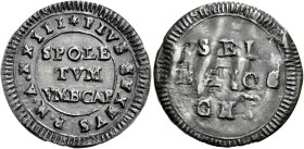 Pio VI (Giannangelo Braschi), 15 febbraio 1775 – 29 agosto 1799. Spoleto 

Muraiola da 6 baiocchi anno XXIII, Mist. 3,29 g. PIVS SEXTVS P M A XXIII ...