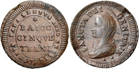 Pio VI (Giannangelo Braschi), 15 febbraio 1775 – 29 agosto 1799. Terni 

Madonnina da 5 baiocchi anno XXIII/1797, Cu 13,75 g. PIVS PAPA SEXTVS ANNO ...
