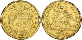Pio VII (Gregorio Luigi Barnaba Chiaramonti), 14 marzo 1800 – 20 agosto 1823. 

Doppia anno X, AV 5,44 g. Pagani 57a. Muntoni 1f. MIR 3035/22. Rara....