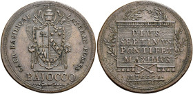 Pio VII (Gregorio Luigi Barnaba Chiaramonti), 14 marzo 1800 – 20 agosto 1823. 

Baiocco del Possesso 1801, Cu 11,67 g. PIVS / SEPTIMVS / PONTIFEX / ...