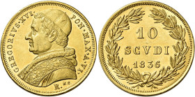 Gregorio XVI (Bartolomeo Alberto detto Mauro Cappellari della Colomba), 2 febbraio 1831 – 1 giugno 1846. 

Da 10 scudi anno VI/1836, AV 17,33 g. Pag...