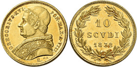 Gregorio XVI (Bartolomeo Alberto detto Mauro Cappellari della Colomba), 2 febbraio 1831 – 1 giugno 1846. 

Da 10 scudi anno VIII/1838, AV 17,33 g. P...
