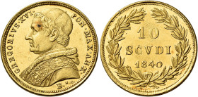 Gregorio XVI (Bartolomeo Alberto detto Mauro Cappellari della Colomba), 2 febbraio 1831 – 1 giugno 1846. 

Da 10 scudi anno X/1840, AV 17,34 g. Bolo...