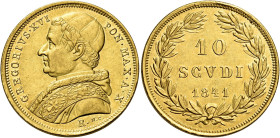 Gregorio XVI (Bartolomeo Alberto detto Mauro Cappellari della Colomba), 2 febbraio 1831 – 1 giugno 1846. 

Da 10 scudi anno X/1841, AV 17,30 g. Paga...