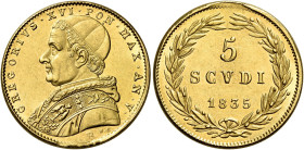 Gregorio XVI (Bartolomeo Alberto detto Mauro Cappellari della Colomba), 2 febbraio 1831 – 1 giugno 1846. 

Da 5 scudi anno V/1835, AV 8,67 g. Pagani...