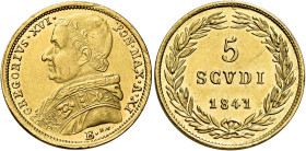Gregorio XVI (Bartolomeo Alberto detto Mauro Cappellari della Colomba), 2 febbraio 1831 – 1 giugno 1846. 

Da 5 scudi anno XI/1841, AV 8,65 g. Bolog...