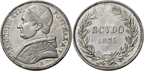Gregorio XVI (Bartolomeo Alberto detto Mauro Cappellari della Colomba), 2 febbraio 1831 – 1 giugno 1846. 

Scudo anno V/1835, AR 26,85 g. Bologna. P...