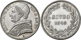 Gregorio XVI (Bartolomeo Alberto detto Mauro Cappellari della Colomba), 2 febbraio 1831 – 1 giugno 1846. 

Scudo anno XV/1845, AR 26,89 g. Pagani 21...