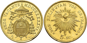 Sede Vacante (Camerlengo card. Tommaso Riario Sforza), 1 – 16 giugno 1846. 

Da 5 scudi 1846, AV 8,67 g. Pagani 301. MIR 3113/1. Friedberg 269. Molt...