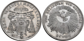 Sede Vacante (Camerlengo card. Tommaso Riario Sforza), 1 – 16 giugno 1846. 

Scudo 1846, AR 26,82 g. Pagani 302. MIR 3114/1. Raro. Colpetti sul cigl...