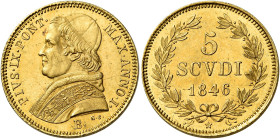 Pio IX (Giovanni Maria Mastai Ferretti), 16 giugno 1846 – 7 febbraio 1878. I periodo, 1846-1848 

Da 5 scudi anno I/1846, AV 8,66 g. Bologna. Pagani...