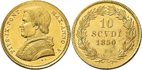 Pio IX (Giovanni Maria Mastai Ferretti), 16 giugno 1846 – 7 febbraio 1878. II periodo, 1849-1866 

Da 10 scudi anno V/1850, AV 17,30 g. Pagani 348. ...