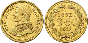 Pio IX (Giovanni Maria Mastai Ferretti), 16 giugno 1846 – 7 febbraio 1878. II periodo, 1849-1866 

Da 2,50 scudi anno VIII/1853, AV 4,33 g. Pagani 3...