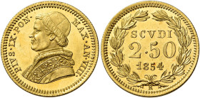 Pio IX (Giovanni Maria Mastai Ferretti), 16 giugno 1846 – 7 febbraio 1878. II periodo, 1849-1866 

Da 2,50 scudi anno VIII/1854, AV 4,32 g. Pagani 3...