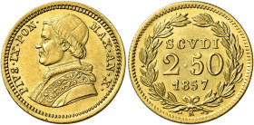 Pio IX (Giovanni Maria Mastai Ferretti), 16 giugno 1846 – 7 febbraio 1878. II periodo, 1849-1866 

Da 2,50 scudi anno X/1857, AV 4,31 g. Pagani 362....