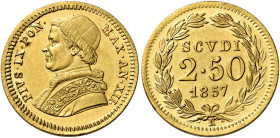 Pio IX (Giovanni Maria Mastai Ferretti), 16 giugno 1846 – 7 febbraio 1878. II periodo, 1849-1866 

Da 2,50 scudi anno XII/1857, AV 4,33 g. Pagani 36...