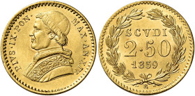Pio IX (Giovanni Maria Mastai Ferretti), 16 giugno 1846 – 7 febbraio 1878. II periodo, 1849-1866 

Da 2,50 scudi anno XIV/1859, AV 4,30 g. Pagani 36...