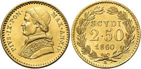 Pio IX (Giovanni Maria Mastai Ferretti), 16 giugno 1846 – 7 febbraio 1878. II periodo, 1849-1866 

Da 2,50 scudi anno XIV/1860, AV 4,31 g. Pagani 36...