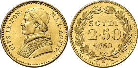 Pio IX (Giovanni Maria Mastai Ferretti), 16 giugno 1846 – 7 febbraio 1878. II periodo, 1849-1866 

Da 2,50 scudi anno XV/1860, AV 4,34 g. Pagani 370...