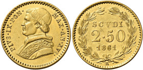 Pio IX (Giovanni Maria Mastai Ferretti), 16 giugno 1846 – 7 febbraio 1878. II periodo, 1849-1866 

Da 2,50 scudi anno XVI/1861, AV 4,31 g. Pagani 37...