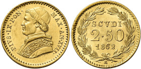 Pio IX (Giovanni Maria Mastai Ferretti), 16 giugno 1846 – 7 febbraio 1878. II periodo, 1849-1866 

Da 2,5 scudi anno XVII/1862, AV 4,31 g. R piccola...