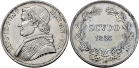 Pio IX (Giovanni Maria Mastai Ferretti), 16 giugno 1846 – 7 febbraio 1878. II periodo, 1849-1866 

Scudo anno VII/1853, AR 26,81 g. AN•VII•. Pagani ...