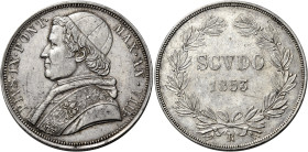 Pio IX (Giovanni Maria Mastai Ferretti), 16 giugno 1846 – 7 febbraio 1878. II periodo, 1849-1866 

Scudo anno VIII/1853, AR 26,77 g. Pagani 395. MIR...