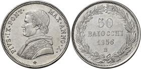 Pio IX (Giovanni Maria Mastai Ferretti), 16 giugno 1846 – 7 febbraio 1878. II periodo, 1849-1866 

Da 50 baiocchi anno X/1856, AR 13,42 g. Bologna. ...