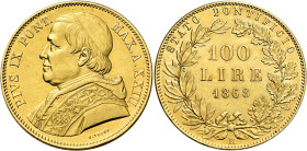 Pio IX (Giovanni Maria Mastai Ferretti), 16 giugno 1846 – 7 febbraio 1878. III periodo: monetazione decimale, 1866-1870 

Da 100 lire anno XXIII/186...