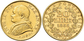 Pio IX (Giovanni Maria Mastai Ferretti), 16 giugno 1846 – 7 febbraio 1878. III periodo: monetazione decimale, 1866-1870 

Da 20 lire anno XX/1866, A...